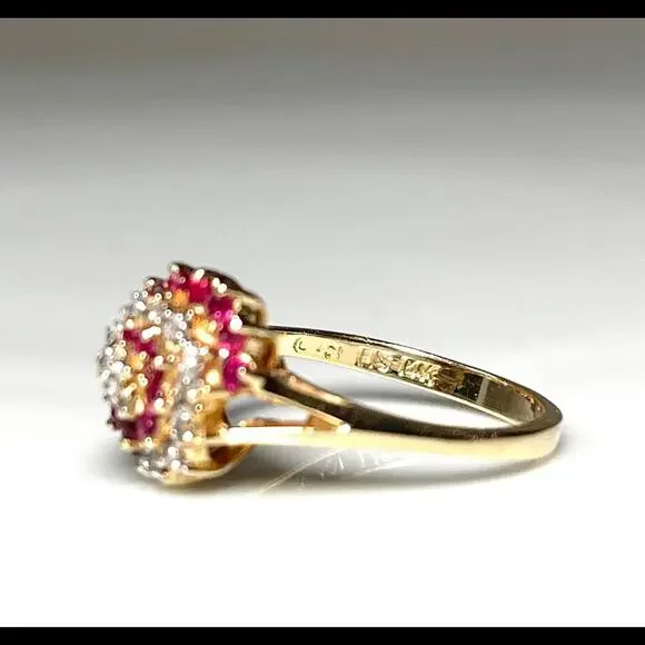 Ruby Ring 14K Galaxy Diamond Cosmic Whirl Celestial Natural Ruby Engagement July